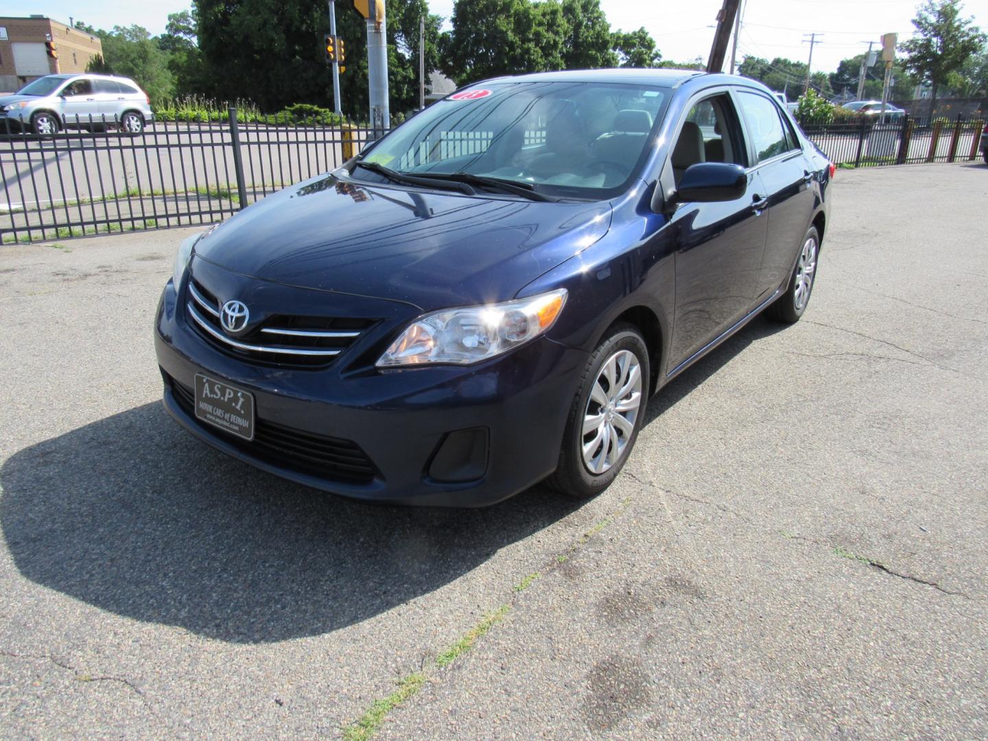 2013 Blue /Tan Toyota Corolla (5YFBU4EE7DP) with an 4 cyl engine, Automatic transmission, located at 215 Milton St, Dedham, MA, 02026, (781) 329-5144, 42.241905, -71.157295 - This nice compact is in excellent condition for the year. Runs like new. All ASPI Motor Cars vehicles are fully serviced before they are delivered. Comes with a 3/3 warranty included in the price. Call for details. Prices on all vehicles do not include $299.95 Documentation fee, as well as Massac - Photo#1