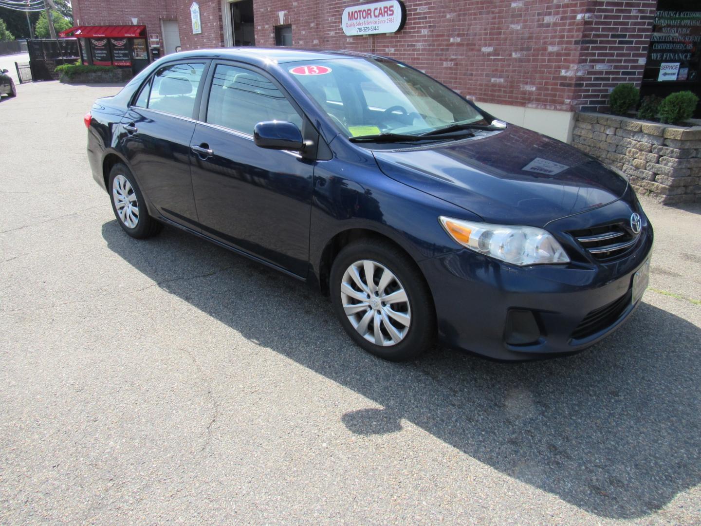 2013 Blue /Tan Toyota Corolla (5YFBU4EE7DP) with an 4 cyl engine, Automatic transmission, located at 215 Milton St, Dedham, MA, 02026, (781) 329-5144, 42.241905, -71.157295 - Photo#0