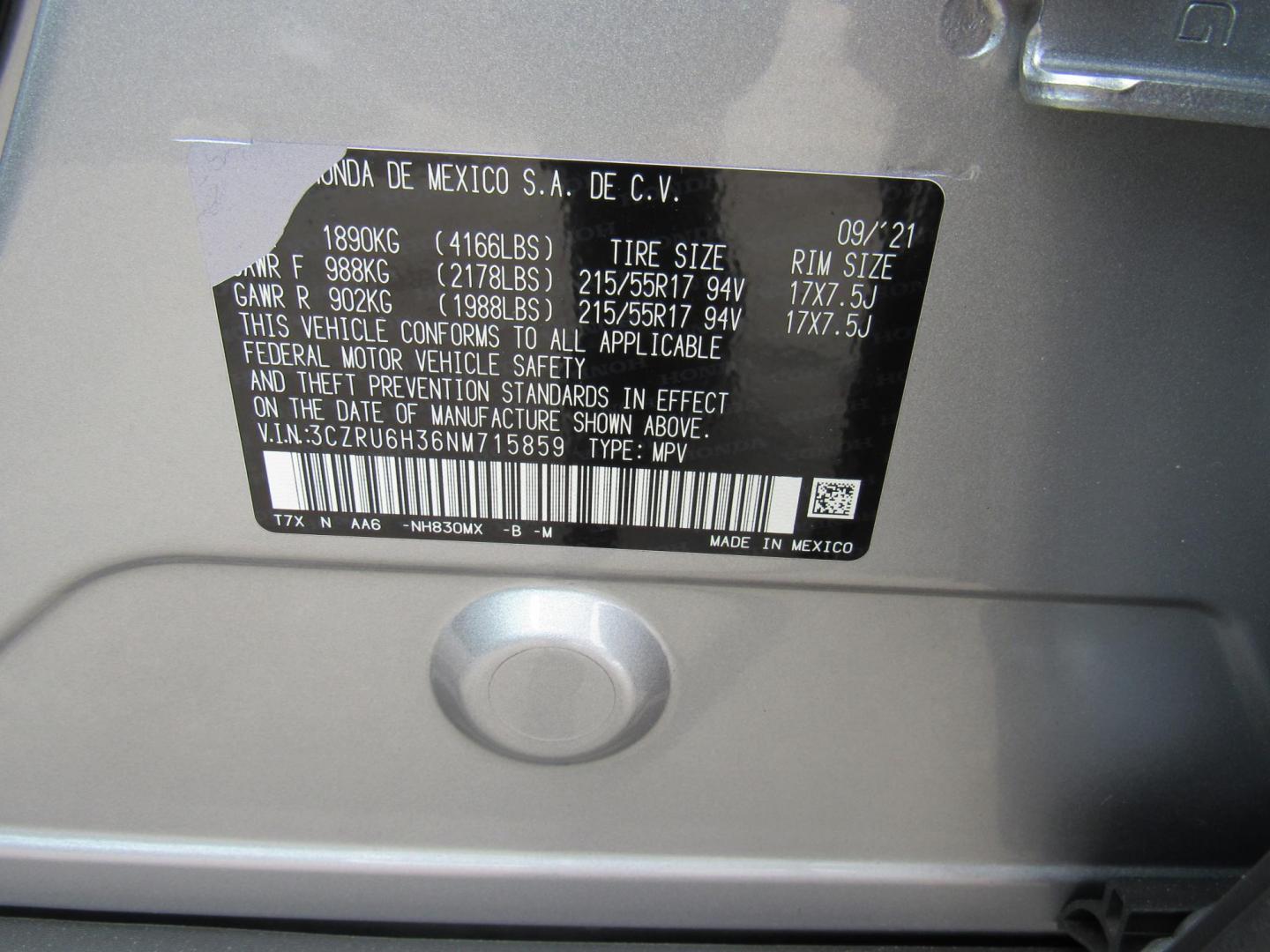 2022 Blue /Gray Honda HR-V LX AWD (3CZRU6H36NM) with an 1.8L L4 DOHC 16V engine, CVT transmission, located at 215 Milton St, Dedham, MA, 02026, (781) 329-5144, 42.241905, -71.157295 - Photo#13